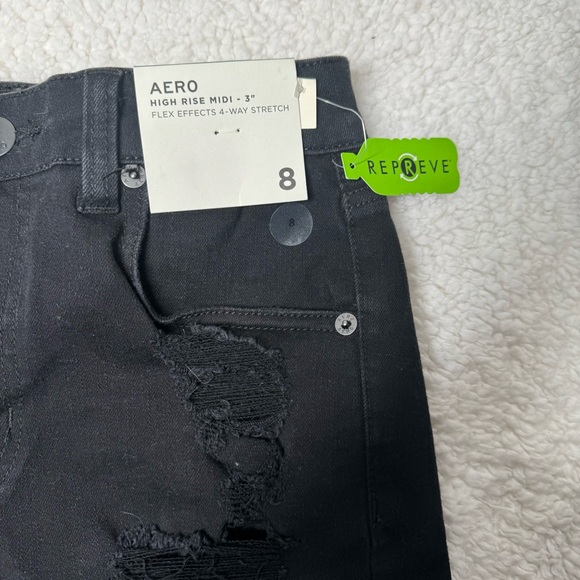 NWT  AERO HIGH RISE MIDI 3'' FLEX EFFECTS 4 WAY STRETCH DENIM SHORTS SZ 8 BLACK - Picture 3 of 10